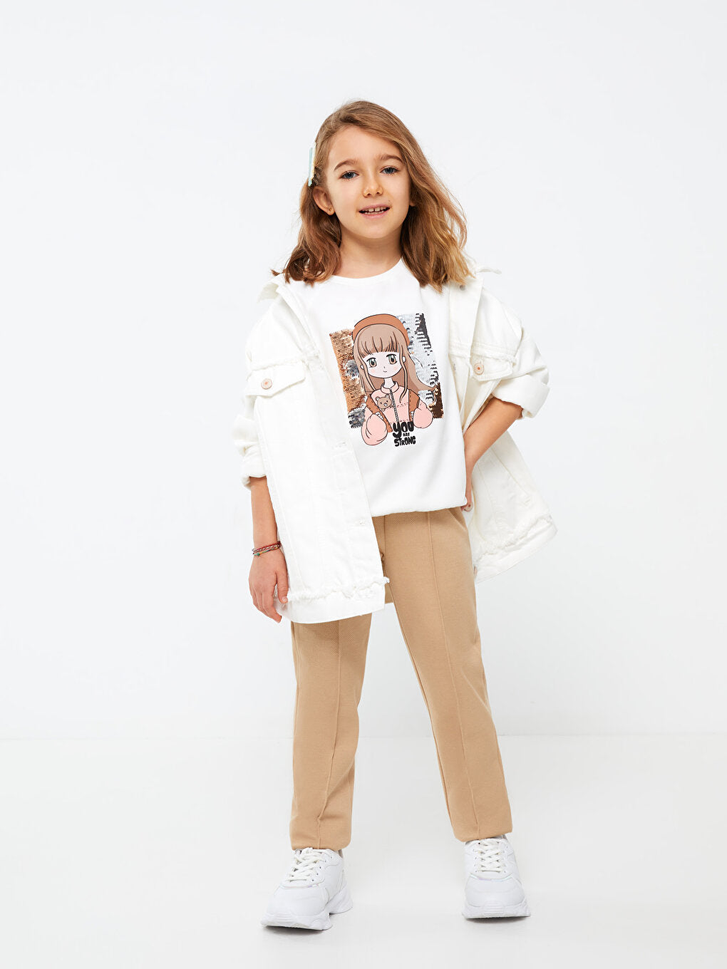 Basic Girl's Trousers with Elastic Waist