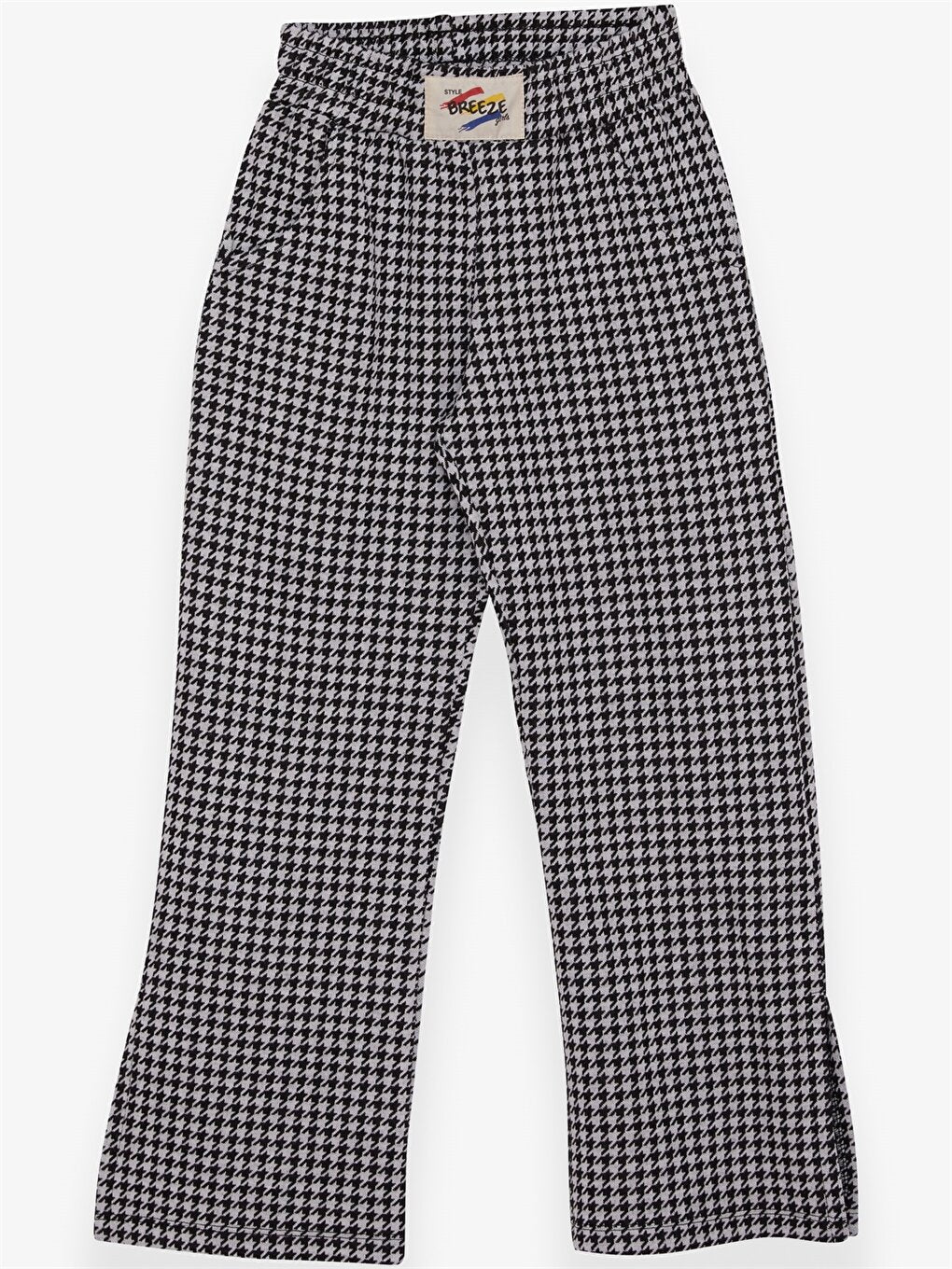 Houndstooth Patterned Girls' Trousers with Elastic Waist