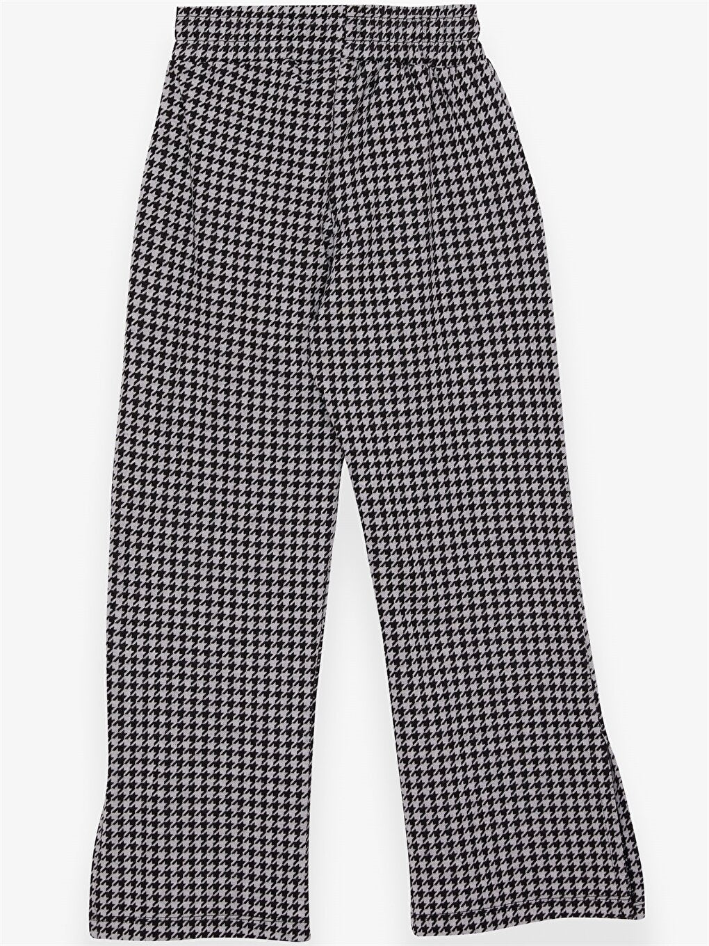 Houndstooth Patterned Girls' Trousers with Elastic Waist