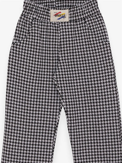 Houndstooth Patterned Girls' Trousers with Elastic Waist