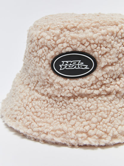 Women's Plush Bucket Hat with Label Detail