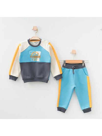 Crew Neck Long Sleeve Baby Boy Sweatshirt and Tracksuit Bottom 2-Piece Set