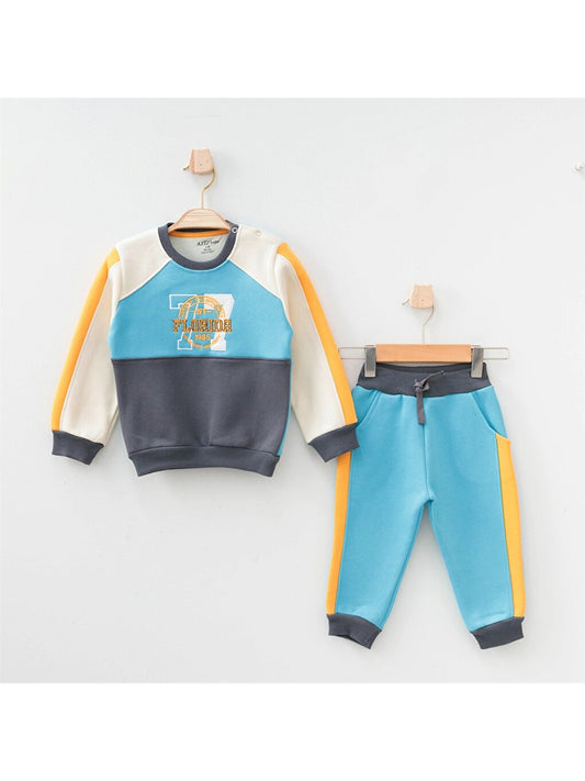 Crew Neck Long Sleeve Baby Boy Sweatshirt and Tracksuit Bottom 2-Piece Set