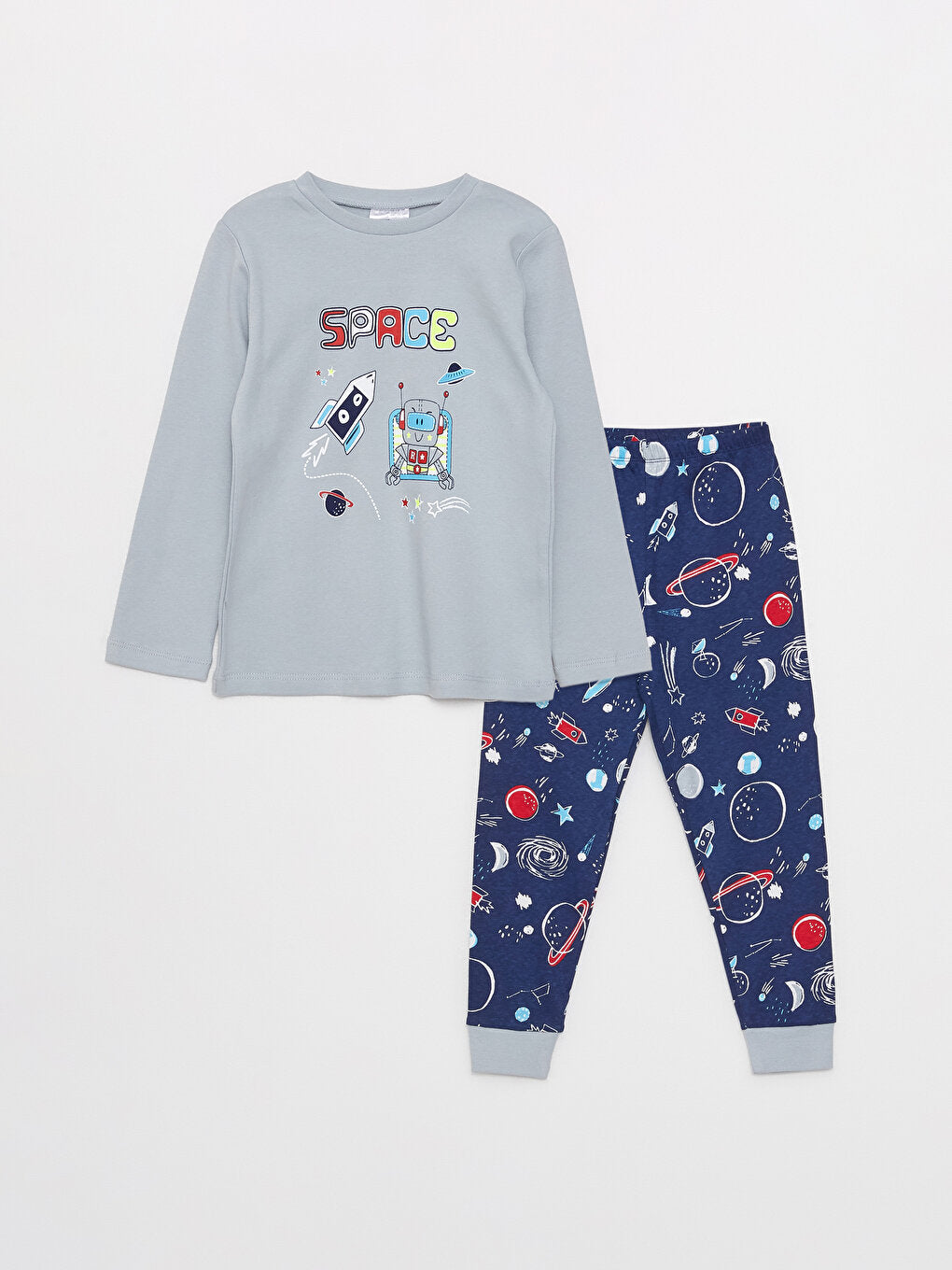 Crew Neck Printed Long Sleeve Boys' Pajama Set