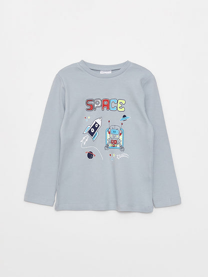 Crew Neck Printed Long Sleeve Boys' Pajama Set