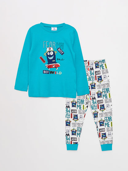 Crew Neck Printed Long Sleeve Boys' Pajama Set