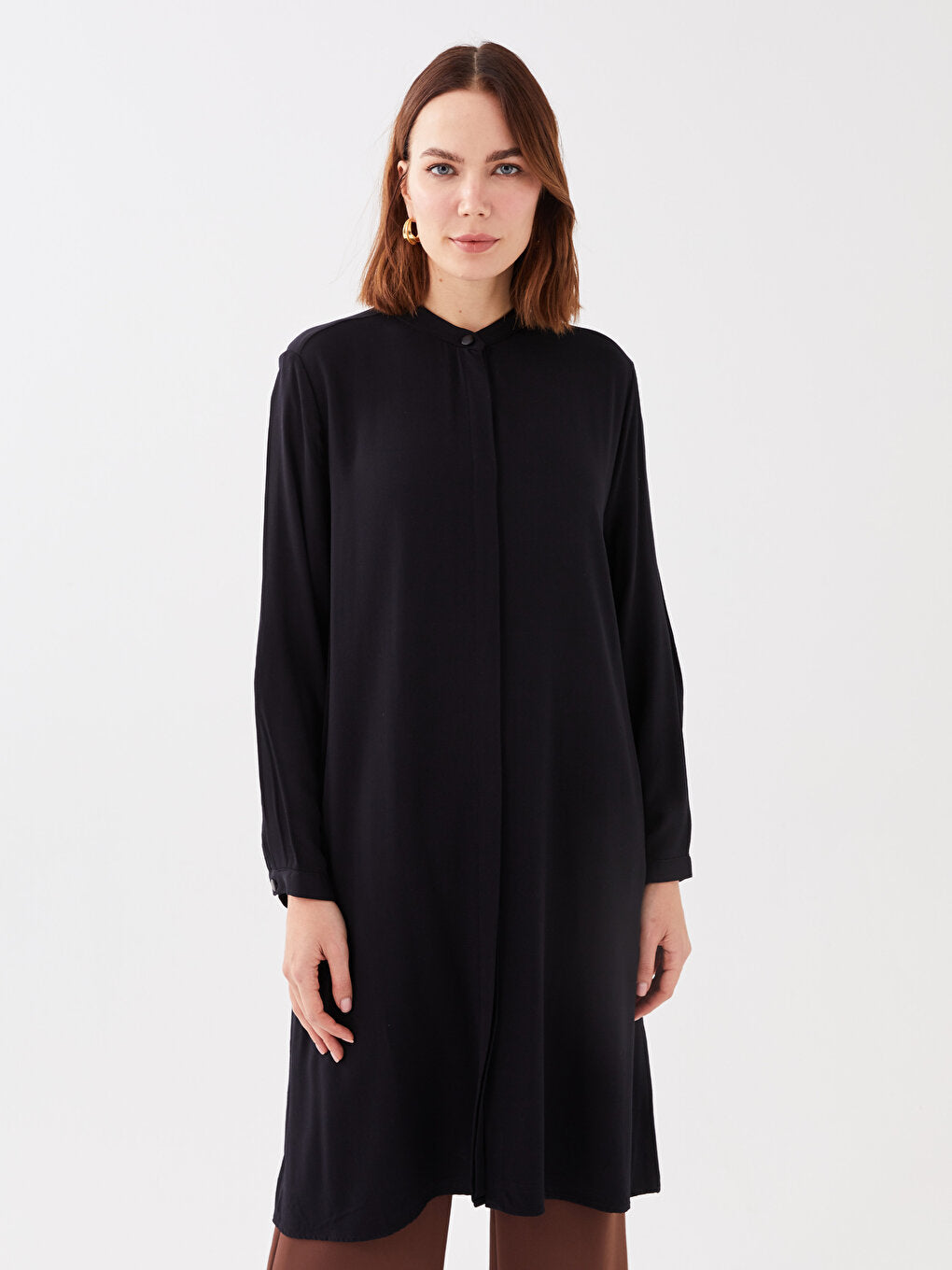 Magnificent Collar Plain Long Sleeve Women's Tunic