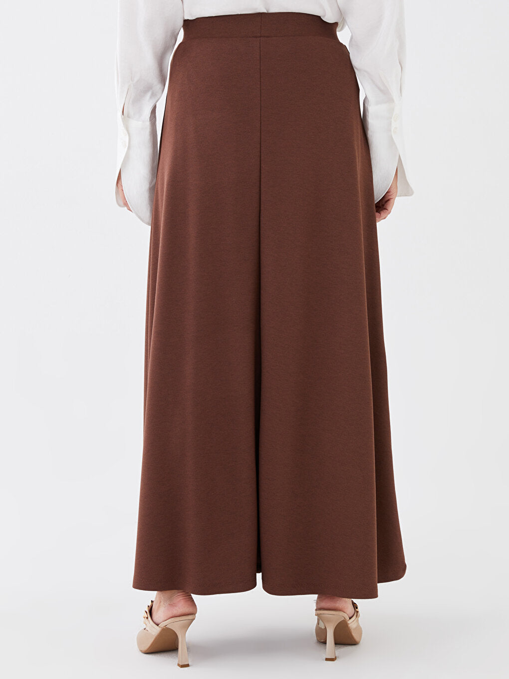 Plain Women's Flared Skirt with Elastic Waist