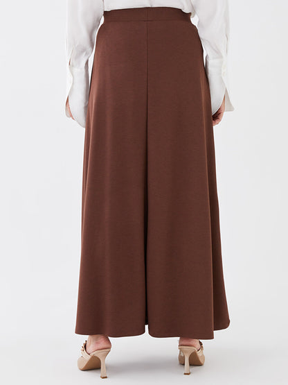 Plain Women's Flared Skirt with Elastic Waist