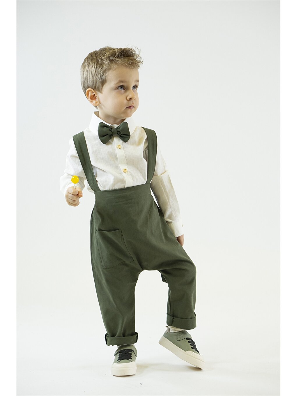 Basic Baby Boy Salopet Shirt and Bow Tie 3-Piece Set