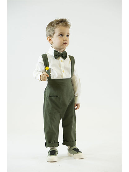 Basic Baby Boy Salopet Shirt and Bow Tie 3-Piece Set