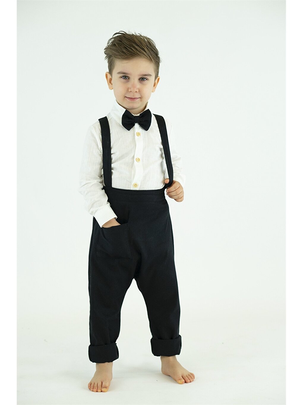 Basic Baby Boy Salopet Shirt and Bow Tie 3-Piece Set