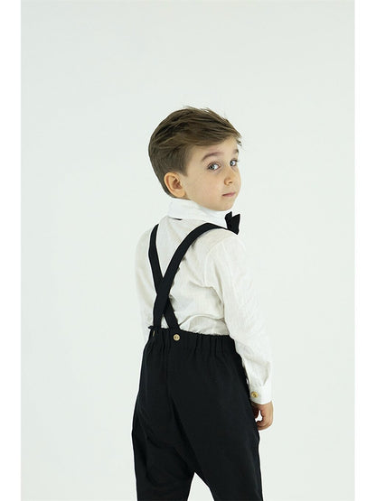 Basic Baby Boy Salopet Shirt and Bow Tie 3-Piece Set