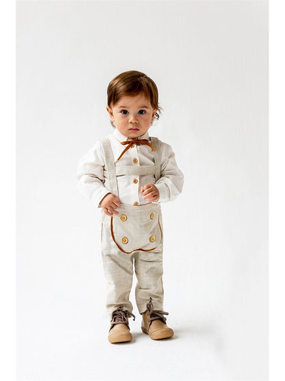 Basic Baby Boy Salopet Shirt and Bow Tie 3-Piece Set