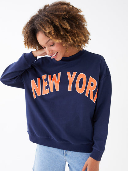 Crew Neck Printed Women's Sweatshirt