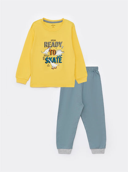 Crew Neck Long Sleeve Printed Baby Boy Sweatshirt and Tracksuit Bottom 2-Piece Set