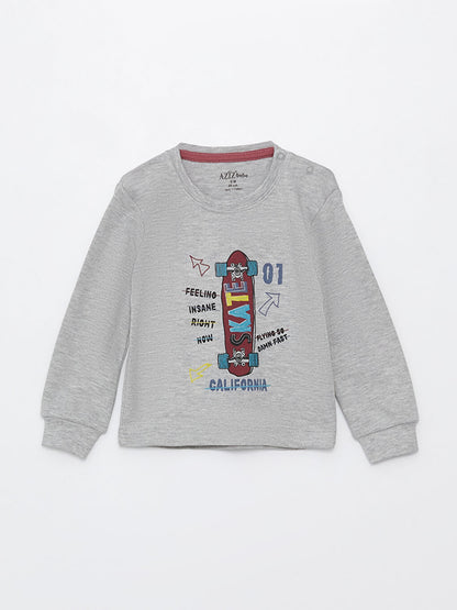 Crew Neck Long Sleeve Printed Baby Boy T-Shirt and Tracksuit Bottom 2-Piece Set