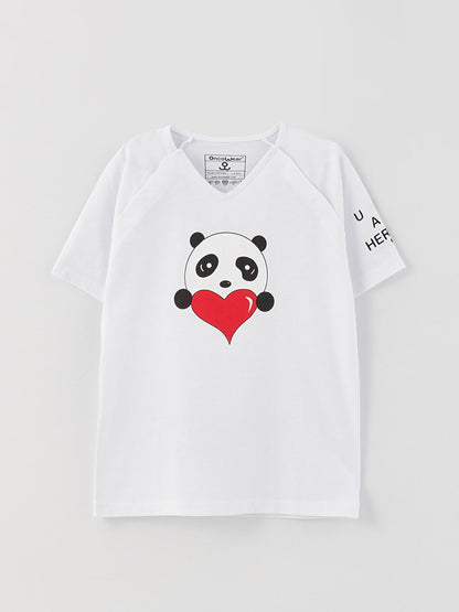 V-Neck Printed Short Sleeve Girls' T-Shirt