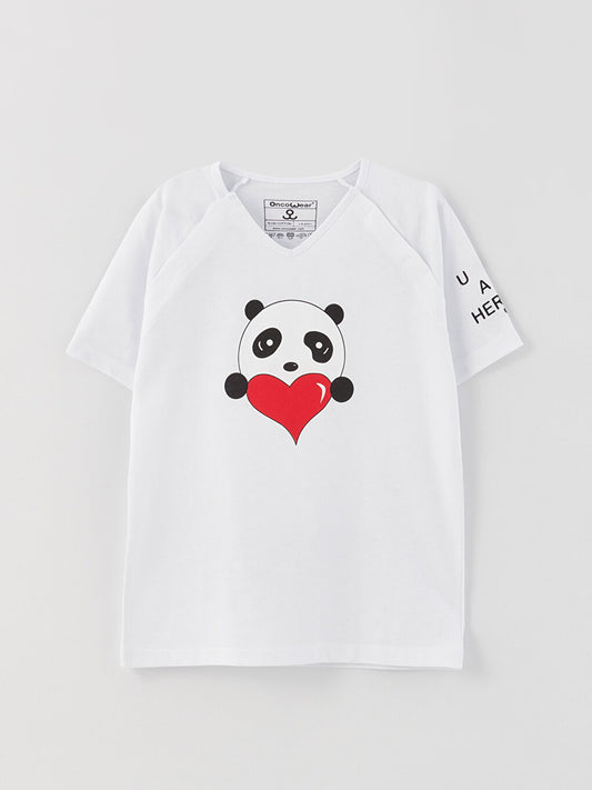 V-Neck Printed Short Sleeve Girls' T-Shirt