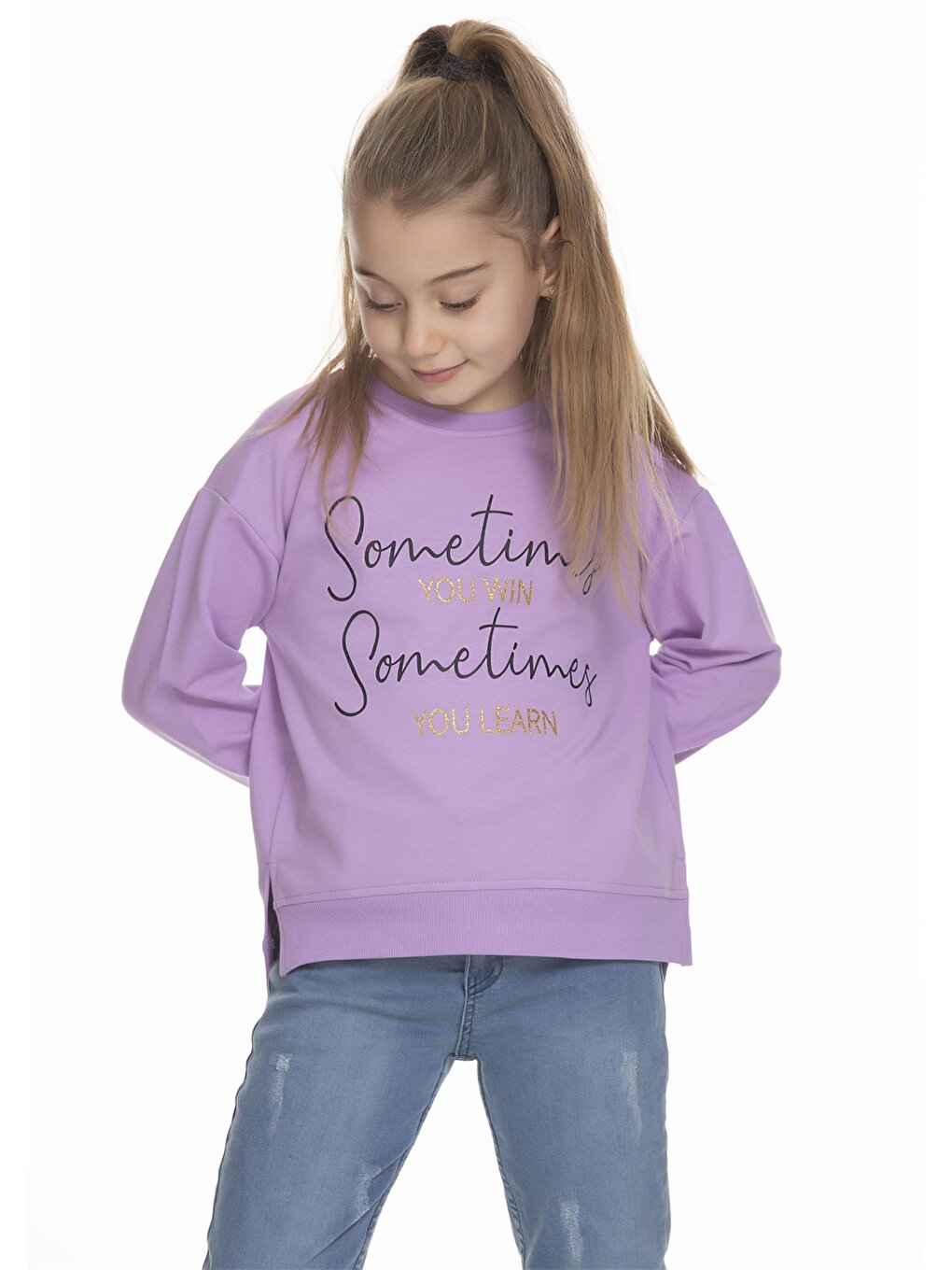 Crew Neck Printed Long Sleeve Girl's Sweatshirt