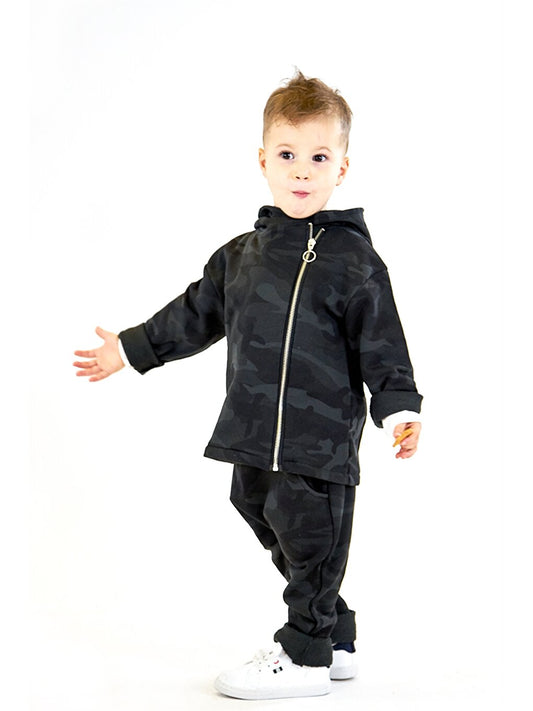 Hooded Long Sleeve Baby Boy Zipper Sweatshirt and Harem Pants 2-Piece Set