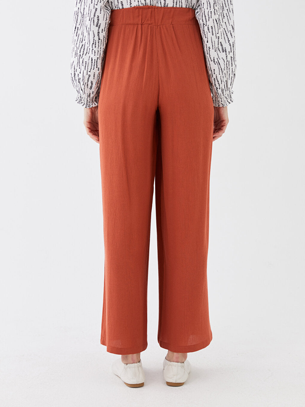 Comfortable Fit Straight Crinkle Women's Trousers with Elastic Waist