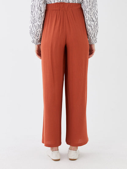 Comfortable Fit Straight Crinkle Women's Trousers with Elastic Waist