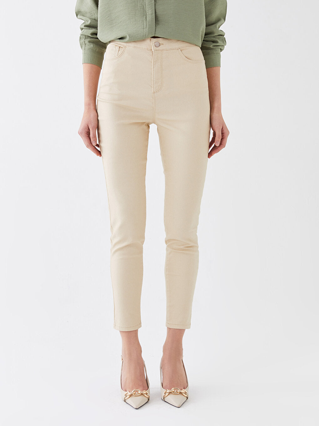 Slim Fit Pocket Detailed Gabardine Women's Trousers