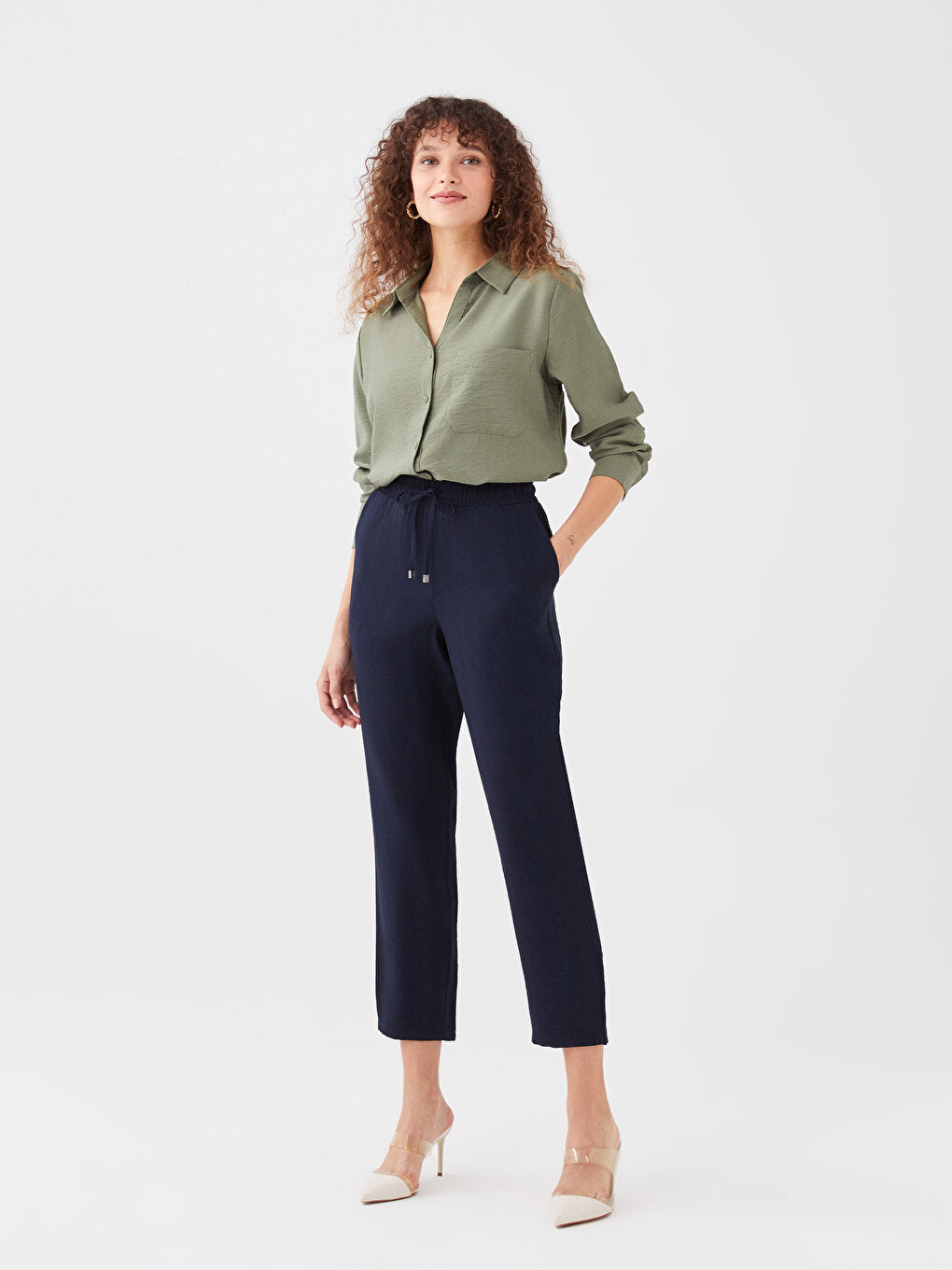 Carrot Cut Women's Trousers with Elastic Waist