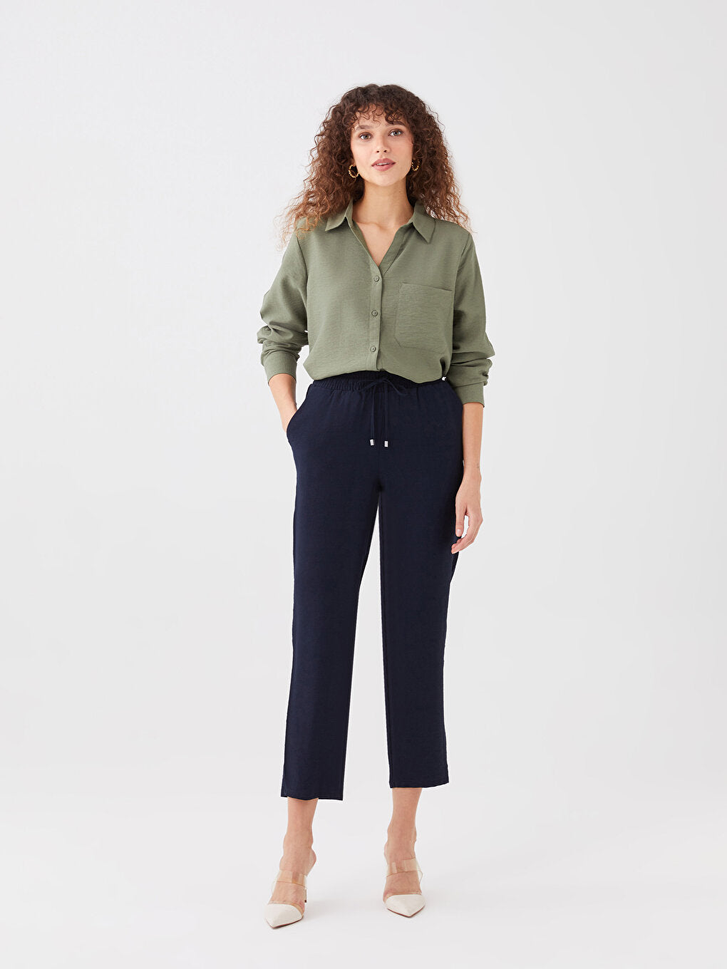 Carrot Cut Women's Trousers with Elastic Waist