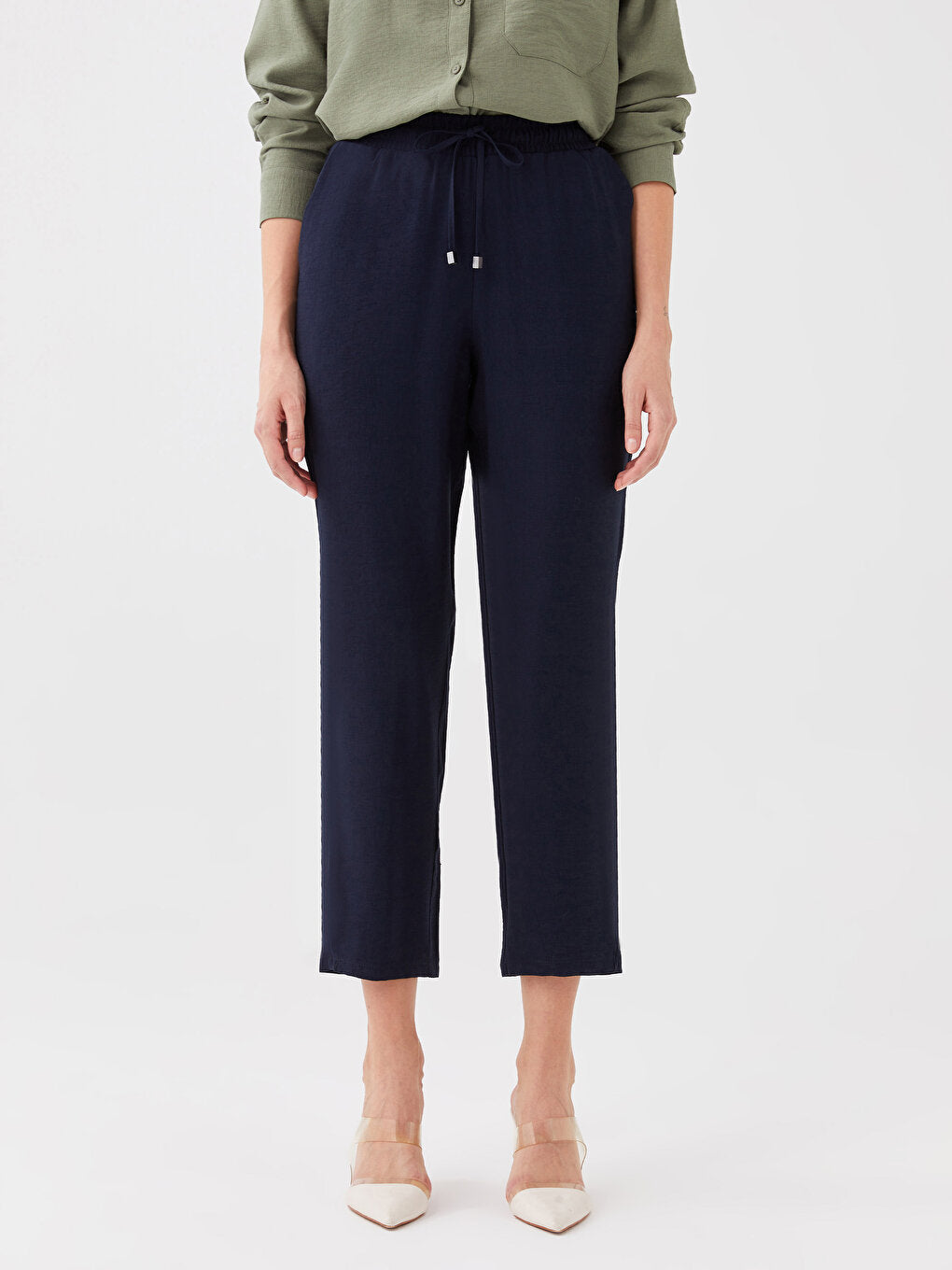 Carrot Cut Women's Trousers with Elastic Waist