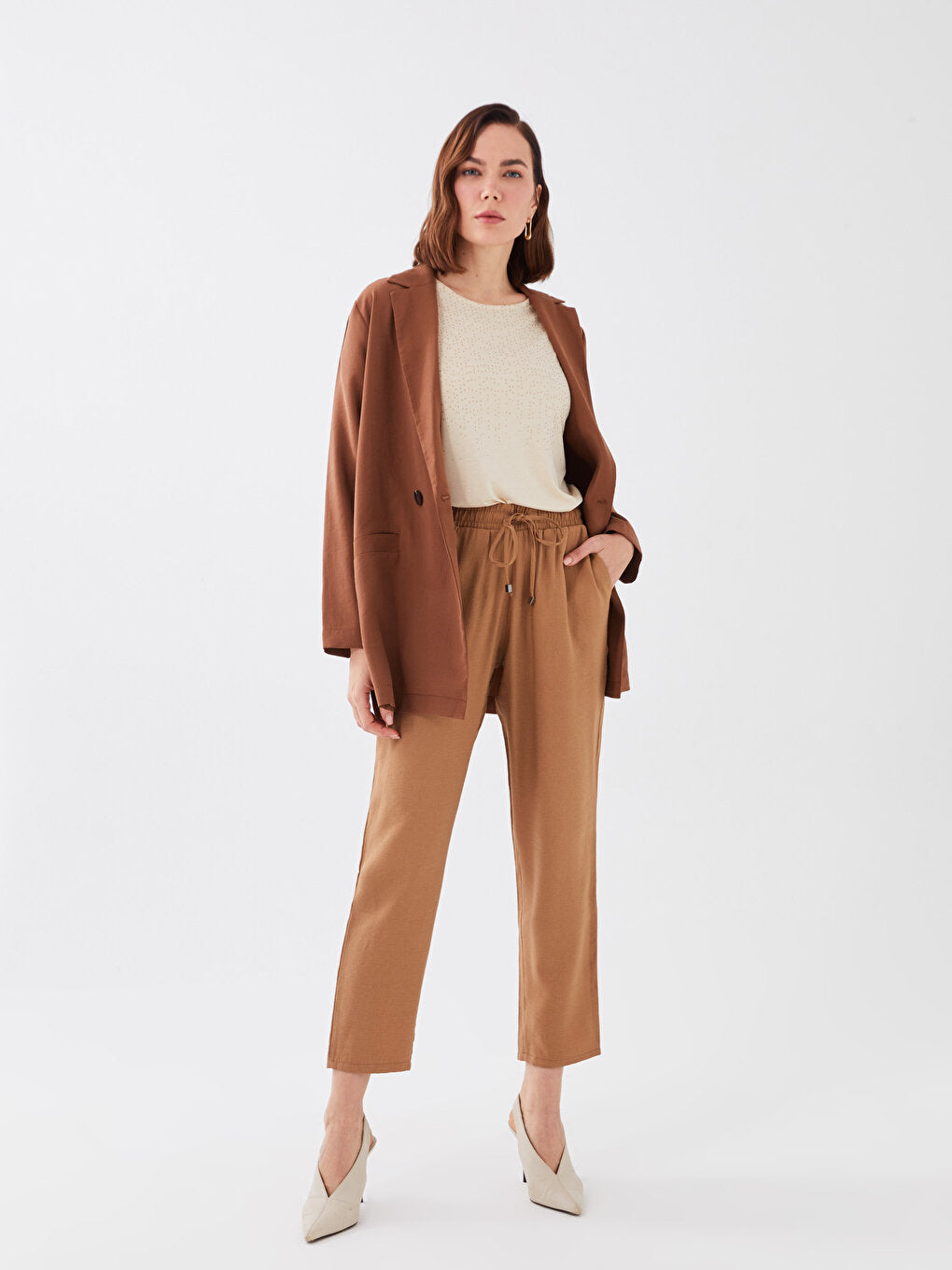 Carrot Cut Women's Trousers with Elastic Waist