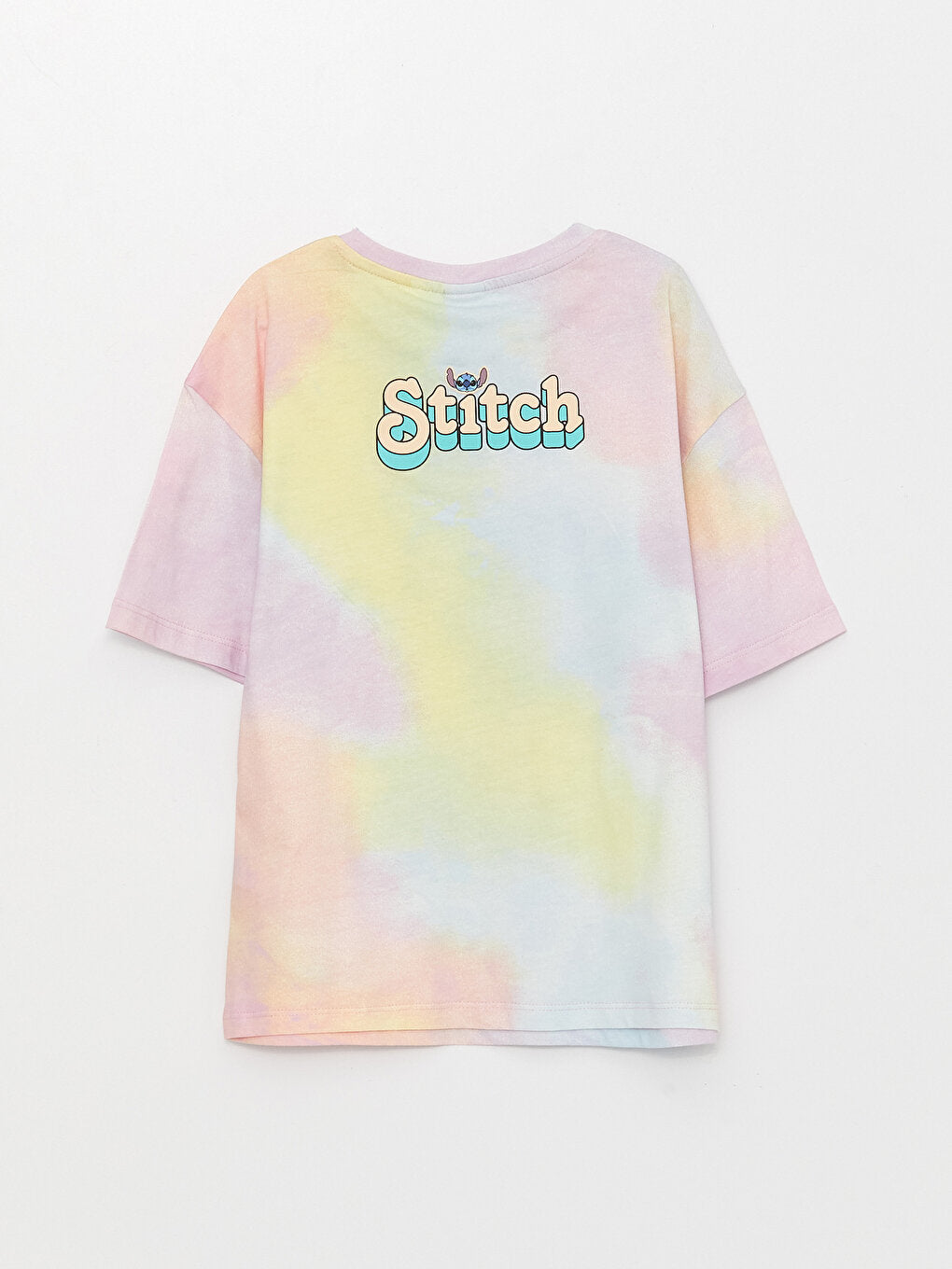 Crew Neck Lilo and Stitch Printed Short Sleeve Cotton Girls' T-Shirt