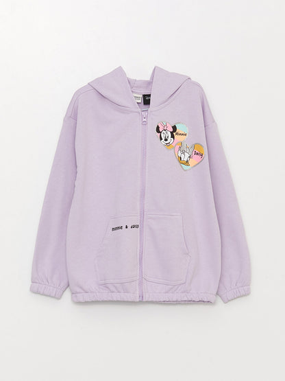 Hooded Minnie Mouse and Daisy Duck Printed Long Sleeve Girls' Zippered Sweatshirt