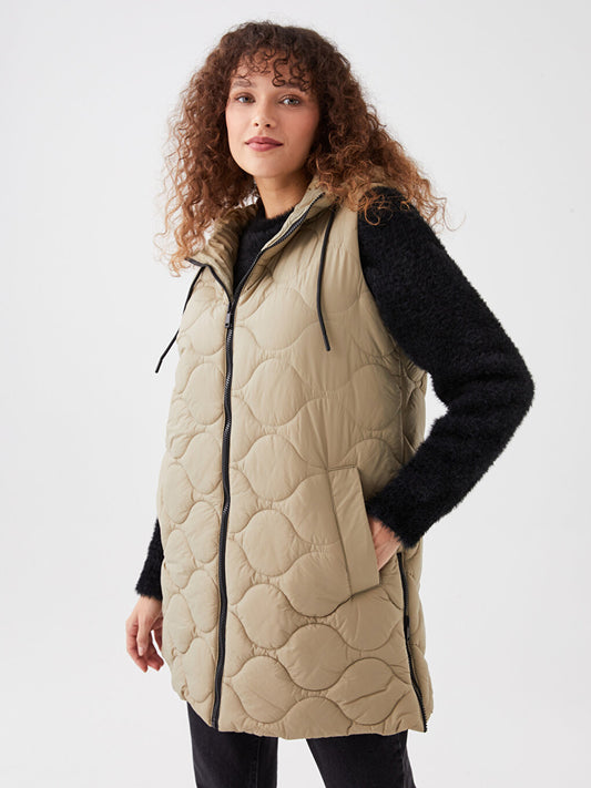 Hooded Self-Patterned Women's Vest