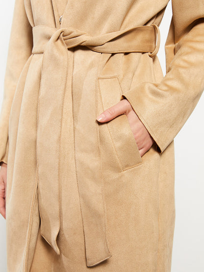 Jacket Collar Plain Long Sleeve Suede Look Women's Trench Coat