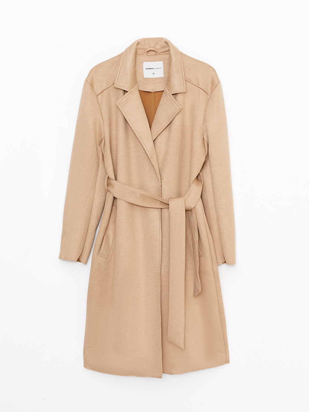 Jacket Collar Plain Long Sleeve Suede Look Women's Trench Coat