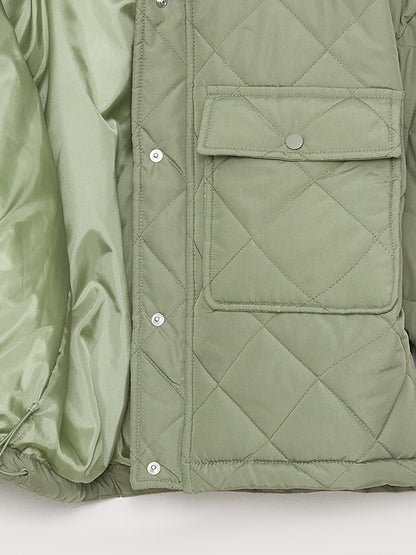 High Collar Quilted Long Sleeve Women's Puffer Coat