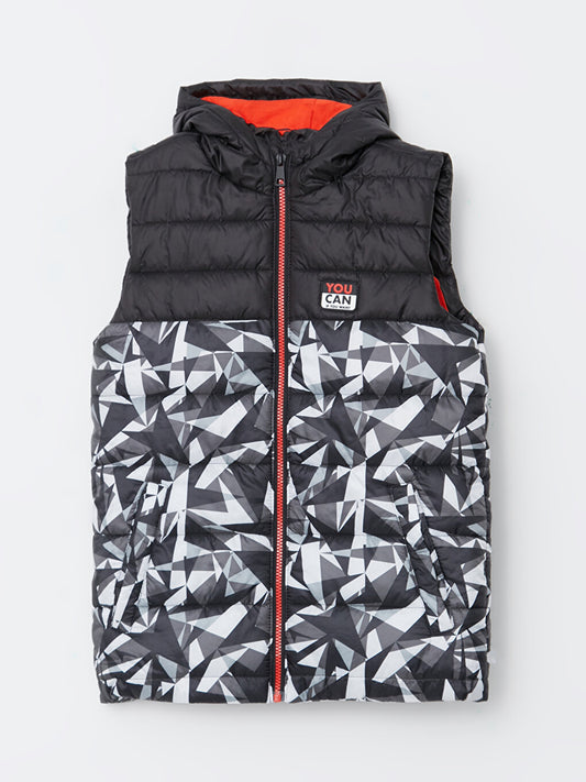 Hooded Printed Boys Puffer Vest