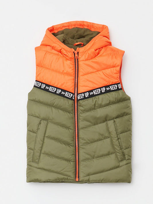 Hooded Color Block Boys Puffer Vest