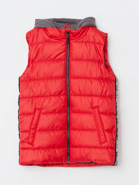 Hooded Printed Boys Puffer Vest