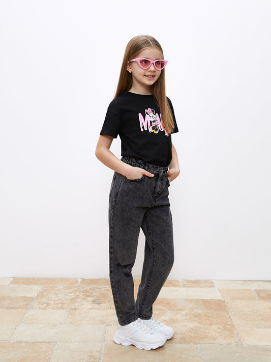 Ripped Detailed Girls' Jean Trousers with Elastic Waist