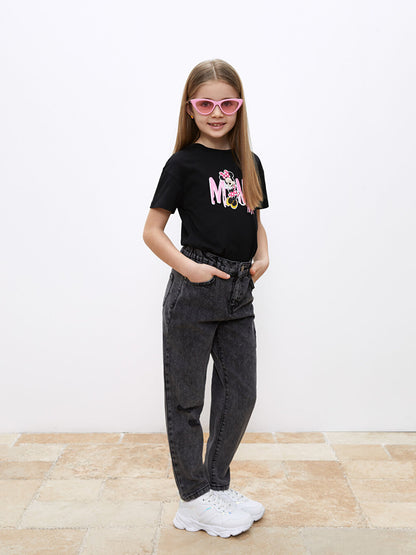 Ripped Detailed Girls' Jean Trousers with Elastic Waist