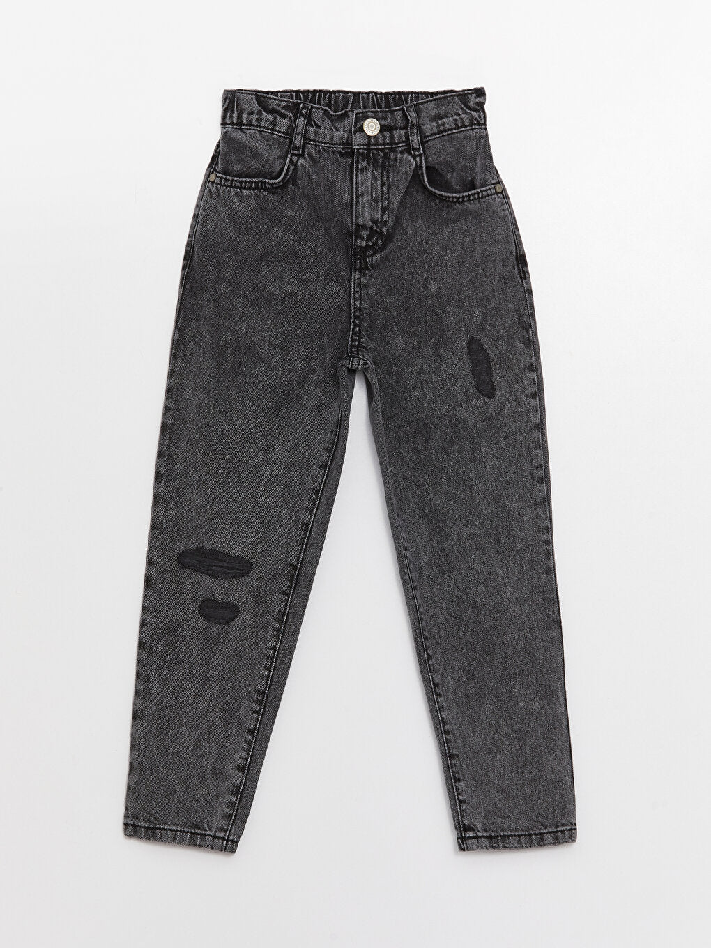 Ripped Detailed Girls' Jean Trousers with Elastic Waist