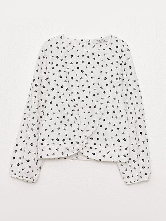 Crew Neck Printed Long Sleeve Girl's Blouse