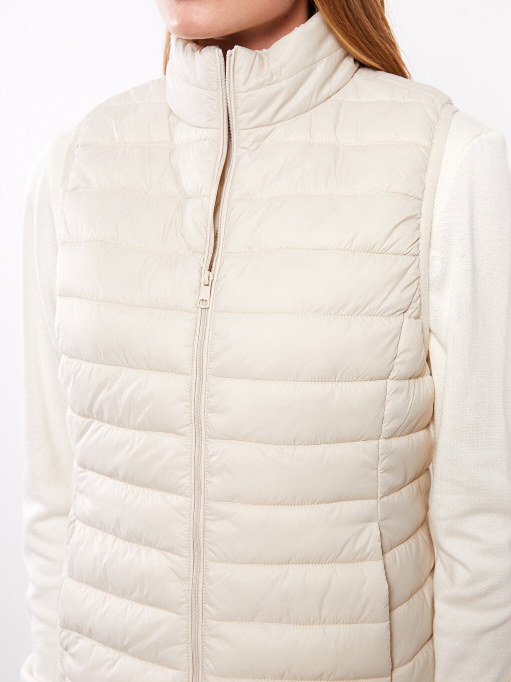 Women's High Collar Plain Puffer Vest