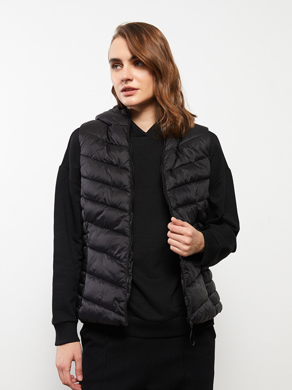 Women's Hooded Plain Puffer Vest