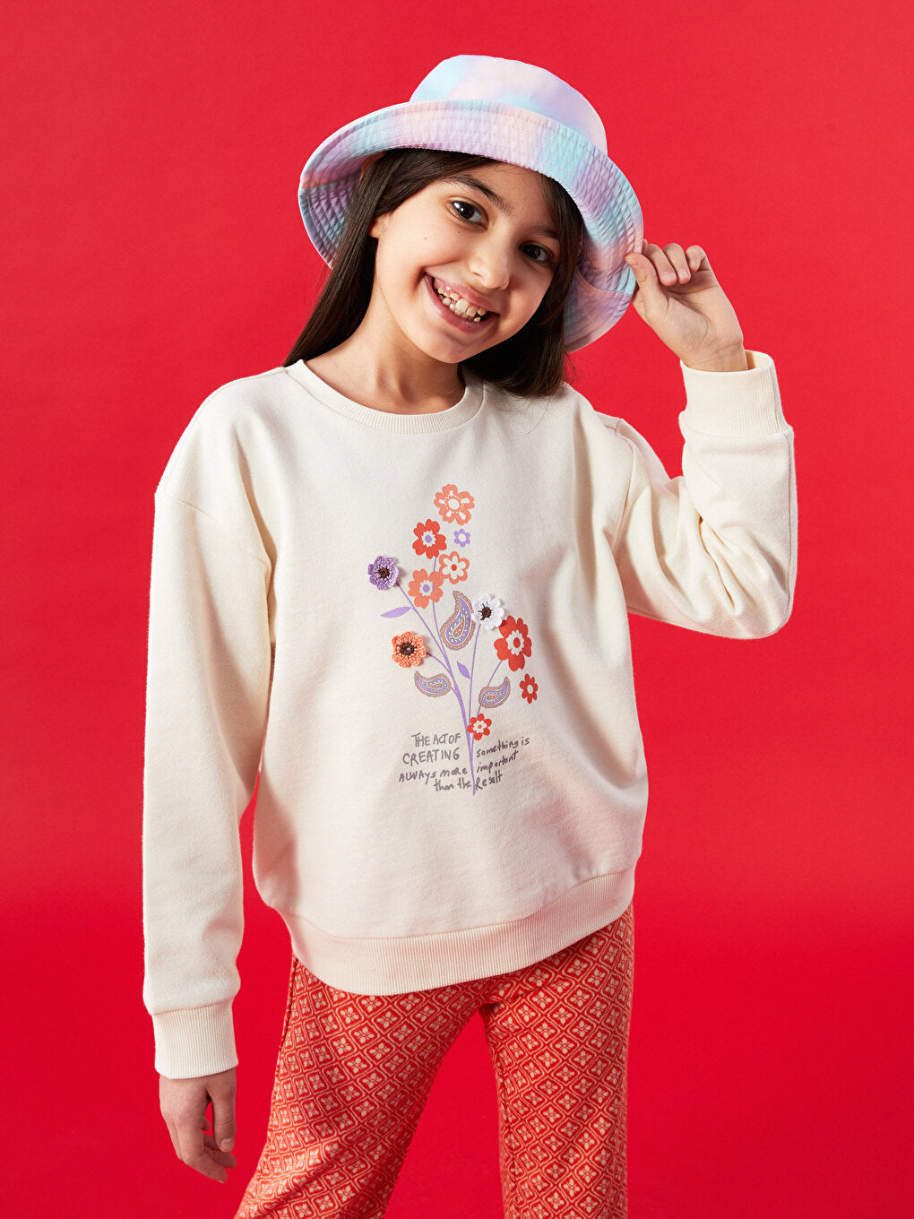 Crew Neck Printed Long Sleeve Girl's Sweatshirt