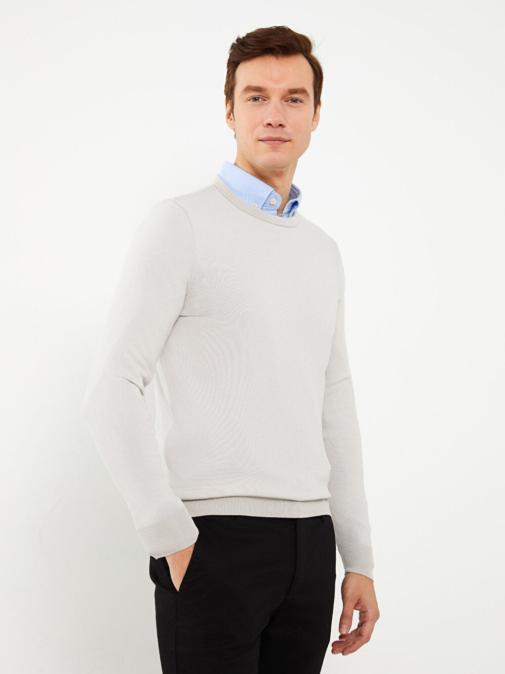 Crew Neck Long Sleeve Men's Knitwear Sweater