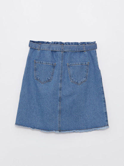 Embroidered Girl's Jean Skirt with Elastic Waist